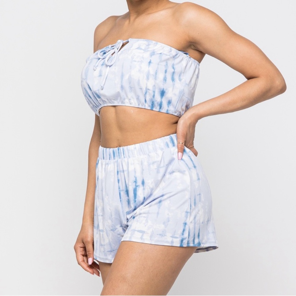 Tie-Dye Strapless Top and Shorts Set